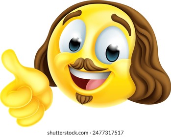 Un poeta de Shakespeare poeta emoticono caricatura icono dando un pulgar hacia arriba