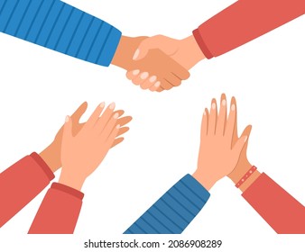 Shaking, clapping, applauding hands. Handshake. Hands gestures. Vector illustration