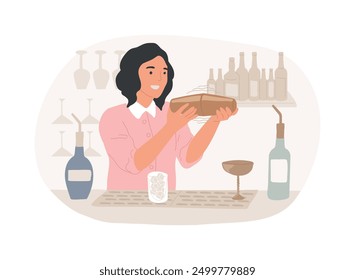 Shaking cocktail isolated cartoon vector illustrations. Professional bartender shaking cocktail, beverage preparation method, service sector, horeca business, restaurant staff vector cartoon.