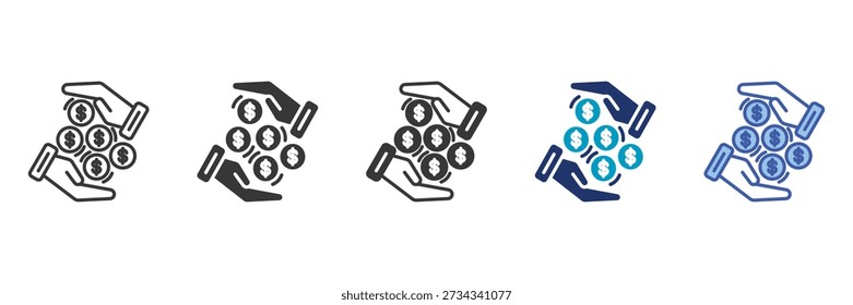 Schütteln Münzen Symbol-Set bestehend aus mehreren Stilen Vektorgrafik