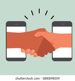 shaking hand agreement  flat icon vector on mobile phones
