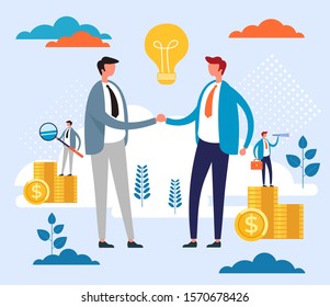 Shaking hand deal businessman concept. Vector flat cartoon graphic design illustration