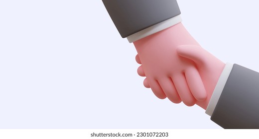 Shaking hands 3d. Realistic image, symbol of agreement, agreement. Men in business suits shaking hands. Successful contract, reaching agreement. Positive hand gesture