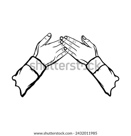 shaking hands with both hands touching to apologize physically and mentally in Islam black and white vector illustration