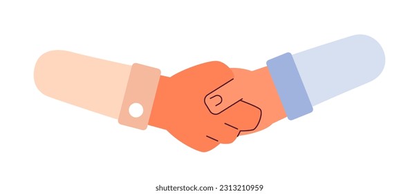 Shaking hands for business networking semi flat colorful vector hands. Successful closing deal. Businesspeople. Editable clip art on white. Simple cartoon spot illustration for web graphic design