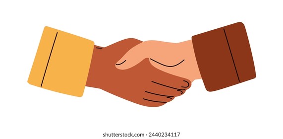 Shaking hands. Business partners handshake. Partnership, deal, agreement, respect and cooperation, professional communication concept. Flat graphic vector illustration isolated on white background