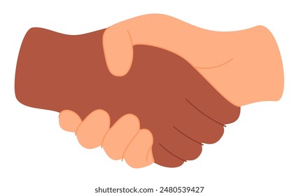 Shaking hands. Business partners handshake. Partnership, deal, agreement, respect and cooperation, professional communication concept. Flat graphic vector illustration isolated on white background