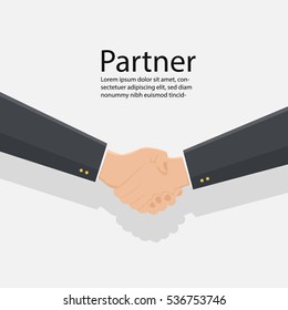 Shaking hands business vector illustration with abstract rays, symbol of success deal, happy partnership, casual handshaking agreement flat sign,teamwork.