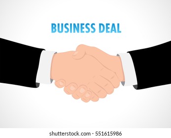 Shaking hands business vector illustration with abstract rays, symbol of success deal, happy partnership, greeting shake, casual handshaking agreement flat sign design isolated on white background
