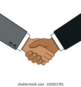 Shaking hands business vector illustration, symbol of success deal, partnership, greeting shake, casual handshaking agreement flat sign design.