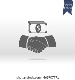 shaking hands. dollar sign