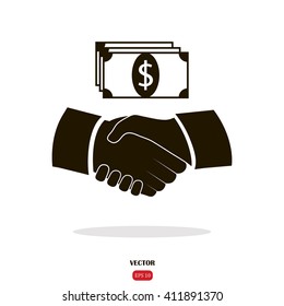 Shaking hands. Dollar sign.  Handshake Icon 