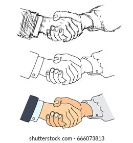 Shaking hands flat design concept. Handshake, business agreement, partnership concepts. Two hands shaking each other. Vector illustration