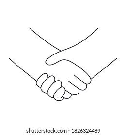 Shaking hands. Handshake, cooperation, agreement, greeting concept. Flat clean line vector illustration on white.