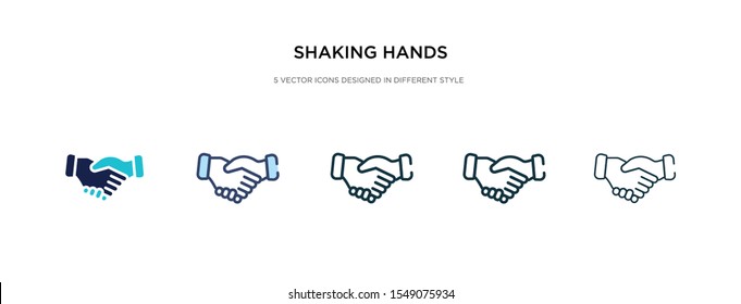 Shaking Hands Icon In Different Style Vector Illustration. Two Colored And Black Shaking Hands Vector Icons Designed In Filled, Outline, Line And Stroke Style Can Be Used For Web, Mobile, Ui