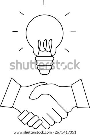 shaking hands icon and light bulb icon with white background.with black lines