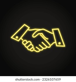 Shaking hands neon icon in line style. Business handshake symbol, greeting shake. Vector illustration.