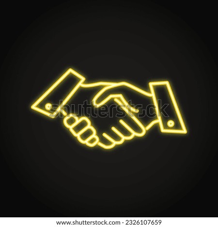 Shaking hands neon icon in line style. Business handshake symbol, greeting shake. Vector illustration.