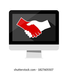 Shaking Hands on PC Screen - Vector Deal Symbol