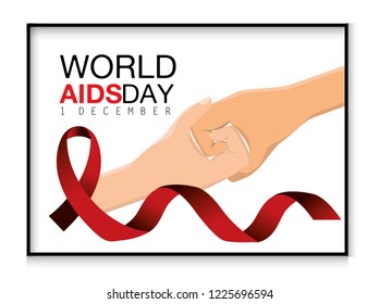 shaking hands and red ribbon to aids day