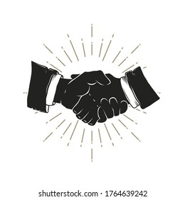 Agitar las manos con las erupciones solares aisladas en blanco. Ilustración vectorial de estilo retro.