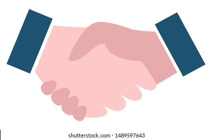 Shaking hands symbol, element of broker collaboration. Symbol of partnership, businessmen meeting, financial teamwork, handshake sign, company. Vector illustration in flat cartoon style