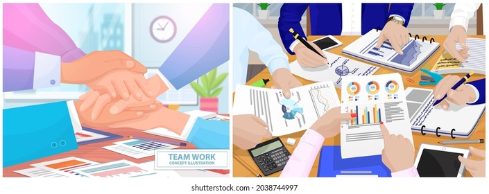 Shaking hands with symbol of success deal, happy partnership, greeting shake, casual handshaking agreement, team work meeting in office. Businessmen with partners sitting at table discussing documents