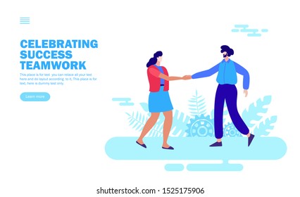 shaking hands, team congratulating each other, vector illustration