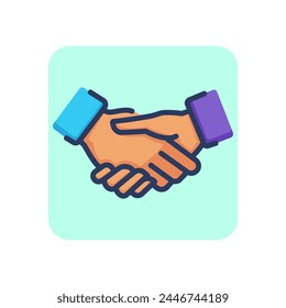 Schüttelnde Hände dünne Linie Symbol. Vereinbarung, Geschäft, Vertrag. Freundschaft und Partnerschaftskonzept. Vektorillustration für Webdesign und App