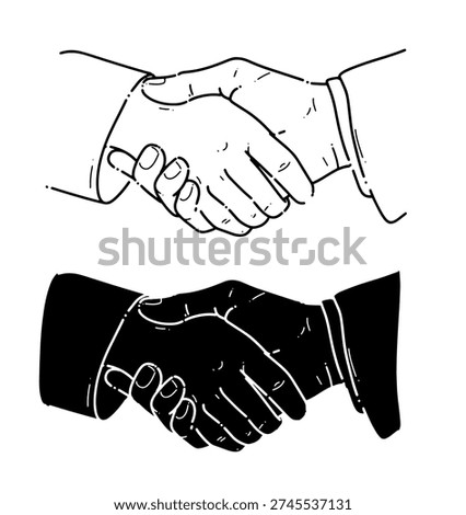 Shaking hands Together as a gesture of apology, forgiveness, respect, and reconciliation in line art and Silhouette style. Suitable for religious or sosial themes.
