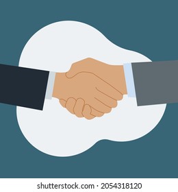 Shaking hands of two business partners. Greetings at the meeting. Symbol of agreement, consent. Vector flat illustration