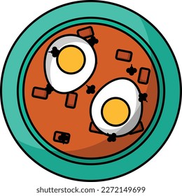 Shakshouka Concept, Menemen vector outline color icon design, Asian Cuisine symbol, Famous Dish Sign, Street Food stock illustration