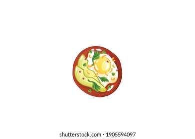 Shakshuka Egg Avocado Tomato vector illustration isolated on white background