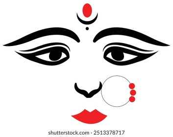 Icono de Vector de cara de Shakti. Icono de la cara de Lord Durga. Festival indio Navratri Dussehra, cara de maa Durga. Ilustración vectorial.