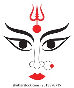 Ícone do vetor de face Shakti. Ícone do rosto de Lorde Durga. Festival indiano de Navratri Dussehra, maa Durga face. ilustração vetorial.