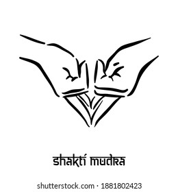 Shakti mudra. Hand spirituality hindu yoga of fingers gesture. Technique of meditation for mental health.