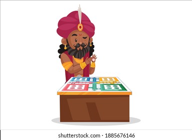 Shakuni is playing the game of dice. Vector graphic illustration. Individually on a white background.