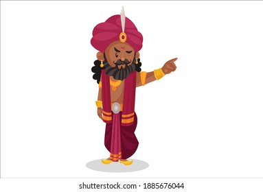 Shakuni apunta con el dedo. Ilustración gráfica vectorial. Individualmente sobre un fondo blanco.
