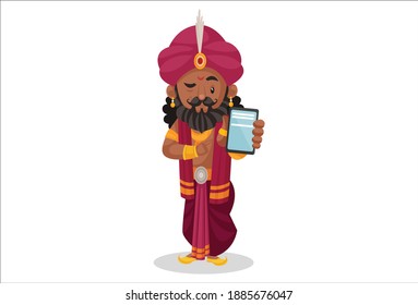 Shakuni is showing mobile phone. Vector graphic illustration. Individually on a white background.
