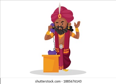 Shakuni is talking on the telephone. Vector graphic illustration. Individually on a white background.