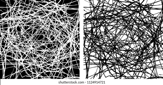 Shaky lines crossing in an ornate nest like overlapping pattern in black and white, negative and positive