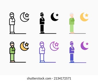 Shalat Night icon set with line, outline, flat, filled, glyph, color, gradient. Editable stroke and pixel perfect. Can be used for digital product, presentation, print design and more.