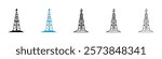 Shale gas rig icons in filled and 3 stroke weights