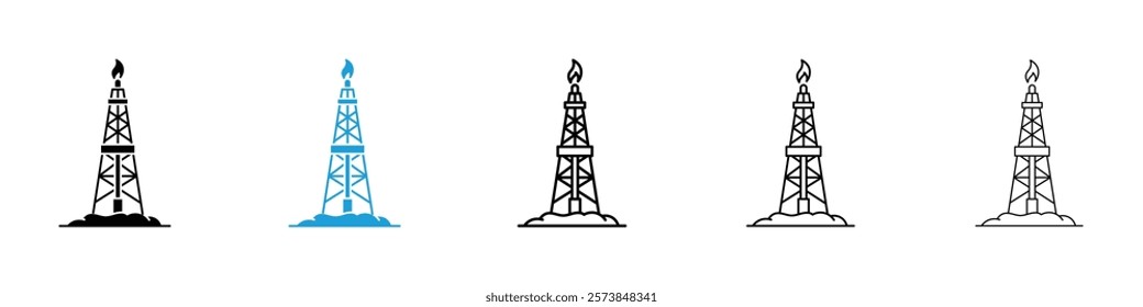 Shale gas rig icons in filled and 3 stroke weights