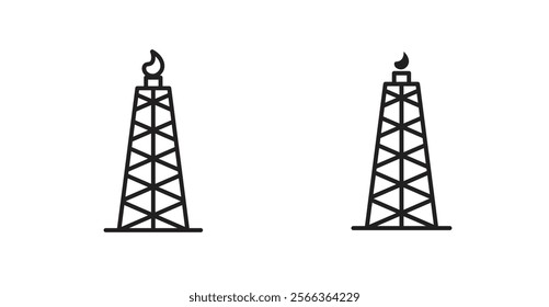 Shale gas rig icons in line stroke and flat versions