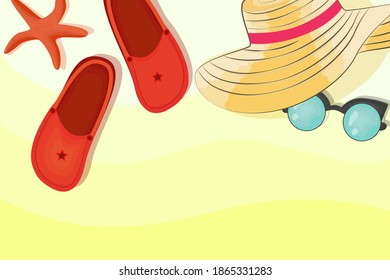 Shale, hat and sun glasses. Summer-themed yellow items