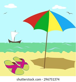 shale under an umbrella by the sea