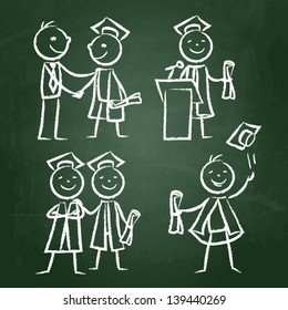 Shalk drawn doodle set of graduates