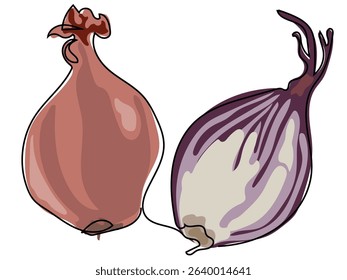 Shallot in continuous line pattern on white background.