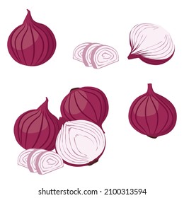 Shallot, conjunto de chalotes aislados en fondo blanco, ilustración vectorial de Shallot.